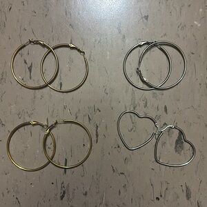 4 Pairs Hoop Stainless Steel Earrings - Gold, Rose Gold, and Silver Plated